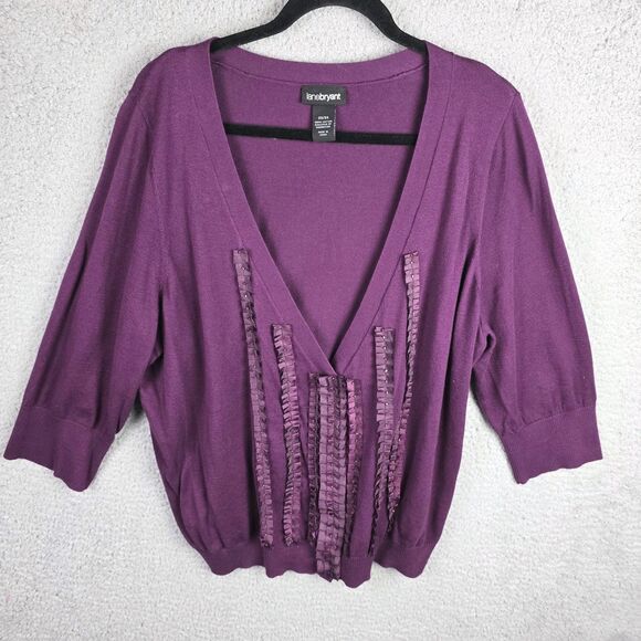 Lane Bryant Sweater Cardigan Womens 22 24 Purple V-Neck Button Front Embellished - Picture 6 of 14